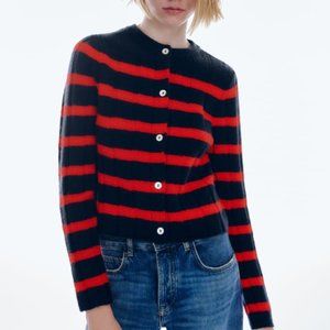 Zara STRIPED KNIT CARDIGAN RED/NAVY - REF. 6427/103, size S NWT
